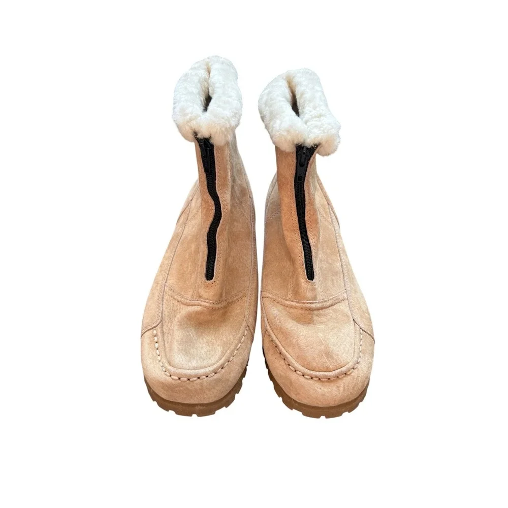 Propet WB018 Suede Ankle Boots Womens 9 Wide Tan Faux Fur Front Zip Winter